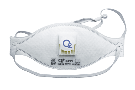 Респиратор трехпанельный О2 3311 FFP1 NRD с клапаном выдоха текстильная резинка с регулировкой